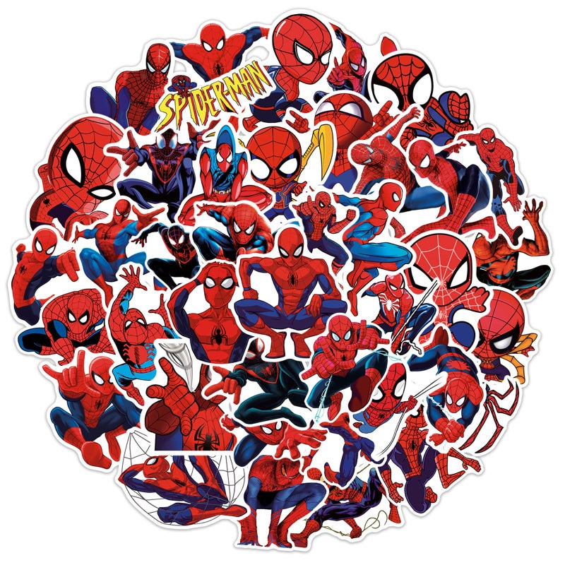YONGAI 50Pcs Spiderman Sticker for Kids, Cool Superhero Cartoon Waterproof Vinyl Decal for Teen Girl Water Bottle Skateboard Notebook Phone Guitar Bike (Spider) - Image 1